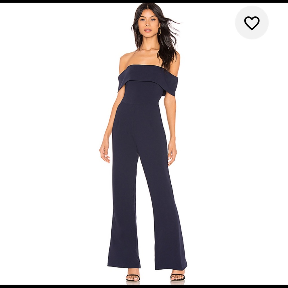 By the way. Navy Off-the-shoulder Jumpsuit
